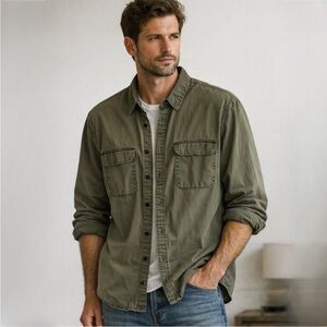 Men’s Lee Olive Green Button Down Utility Workwear Shirt Size XL